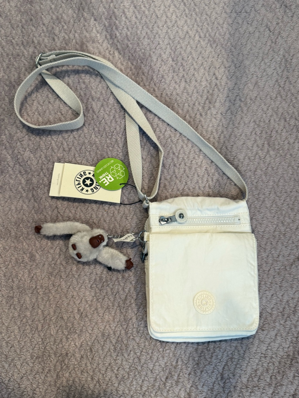 Kipling Alabaster Tonal Crossbody Bag  (Soft Off White/Silver) 🤍